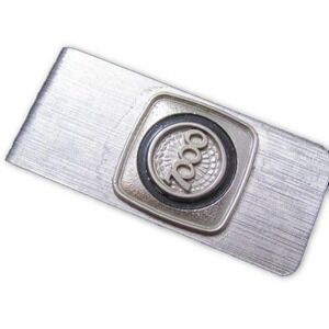 "7000" Black Enamel‎ Circle Silver Plated Money Clip Vintage Men's Jewelry